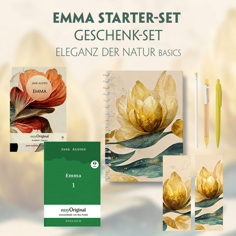 Emma Starter-Paket Geschenkset 2 Bücher (mit Audio-Online) + Eleganz der Natur Schreibset Basics - Jane Austen