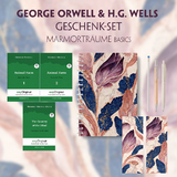 George Orwell & H.G. Wells Geschenkset - 3 Bücher (mit Audio-Online) + Marmorträume Schreibset Basics - George Orwell, Herbert George Wells