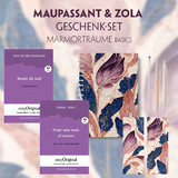 Guy de Maupassant & Émile Zola Geschenkset - 2 Bücher (mit Audio-Online) + Marmorträume Schreibset Basics - Guy de Maupassant, Émile Zola