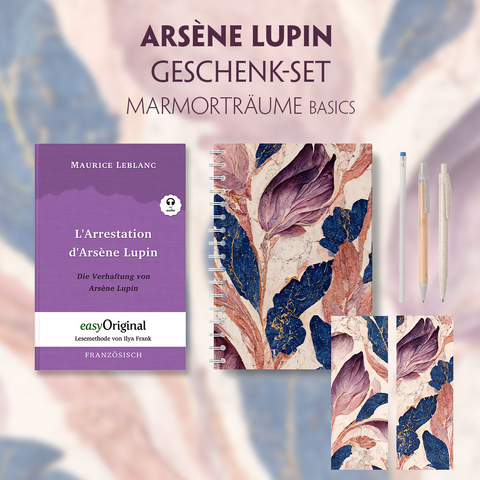 Die Verhaftung von d’Arsène Lupin - Geschenkset (Buch + Audio-Online) + Marmorträume Schreibset Basics - Maurice Leblanc