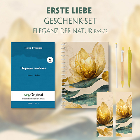 Erste Liebe Geschenkset (Hardcover mit Audio-Online) + Eleganz der Natur Schreibset Basics - Iwan Turgenew