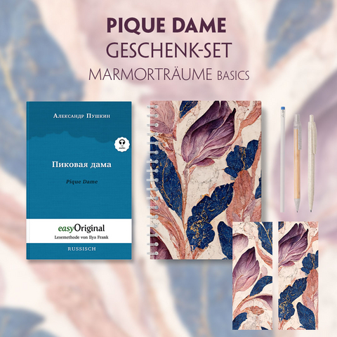 Pique Dame Geschenkset (Buch mit Audio-Online) + Marmorträume Schreibset Basics - Alexander Puschkin