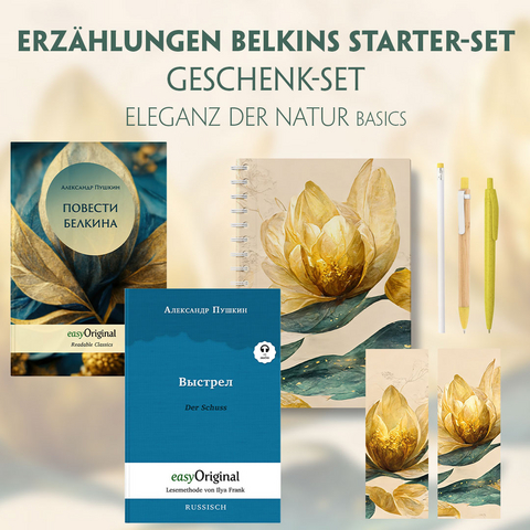 Erzählungen Belkins Starter-Paket Geschenkset - 2 Bücher (mit Audio-Online) + Eleganz der Natur Schreibset Basics