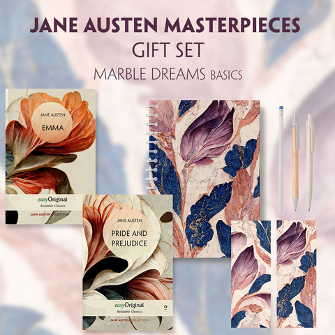 Jane Austen's Masterpieces (with audio-online) Readable Classics Geschenkset + Marmorträume Schreibset Basics - Jane Austen