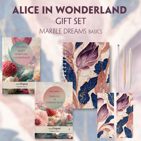 Alice in Wonderland Books-Set (with audio-online) Readable Classics Geschenkset + Marmorträume Schreibset Basics - Lewis Carroll