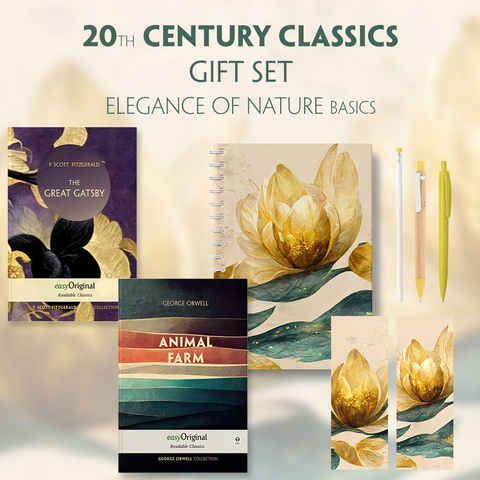20th Century Classics Books-Set (with audio-online) Readable Classics Geschenkset + Eleganz der Natur Schreibset Basics - F. Scott Fitzgerald, George Orwell