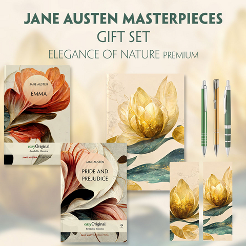 Jane Austen's Masterpieces (with audio-online) Readable Classics Geschenkset + Eleganz der Natur Schreibset Premium - Jane Austen
