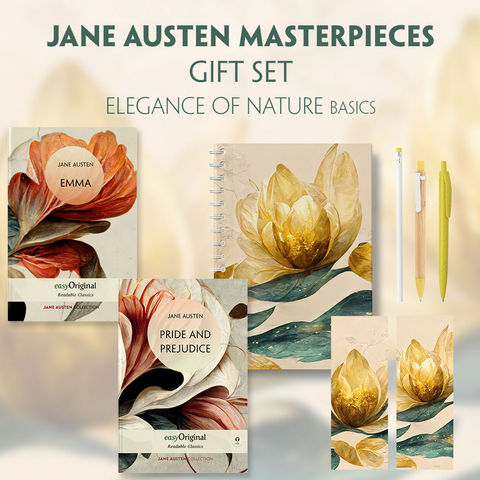 Jane Austen's Masterpieces (with audio-online) Readable Classics Geschenkset + Eleganz der Natur Schreibset Basics - Jane Austen