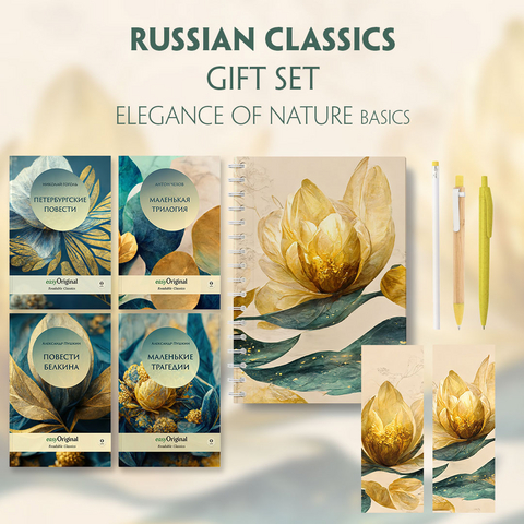 EasyOriginal Readable Classics / Russian Classics - 4 books (with audio-online) Readable Classics Geschenkset + Eleganz der Natur Schreibset Basics - Alexander Puschkin