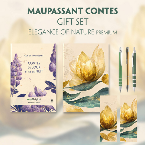 Contes du jour et de la nuit (with audio-online) Readable Classics Geschenkset + Eleganz der Natur Schreibset Premium - Guy de Maupassant