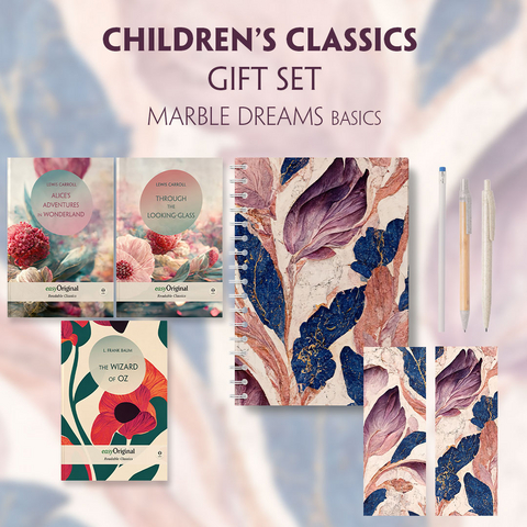 Children's Classics Books-Set (with audio-online) Readable Classics Geschenkset + Marmorträume Schreibset Basics - Lewis Carroll, L. Frank Baum
