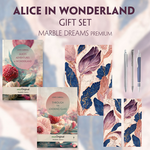 Alice in Wonderland Books-Set (with audio-online) Readable Classics Geschenkset + Marmorträume Schreibset Premium - Lewis Carroll