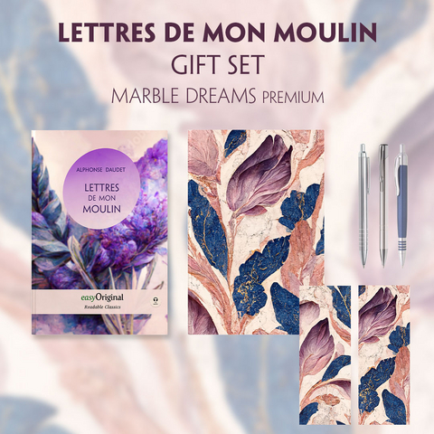 Lettres de mon Moulin (with audio-online) Readable Classics Geschenkset + Marmorträume Schreibset Premium - Alphonse Daudet