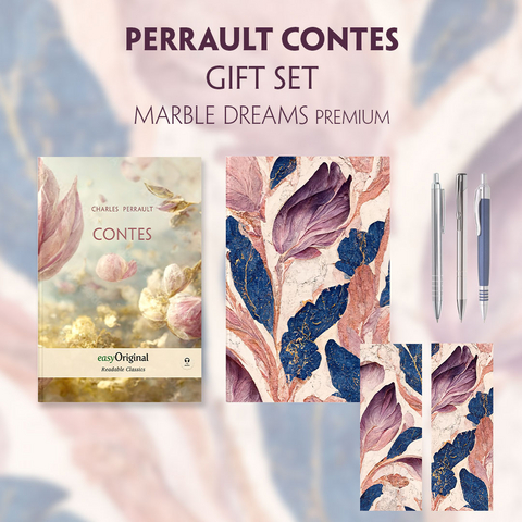 Contes (with audio-online) Readable Classics Geschenkset + Marmorträume Schreibset Premium - Charles Perrault