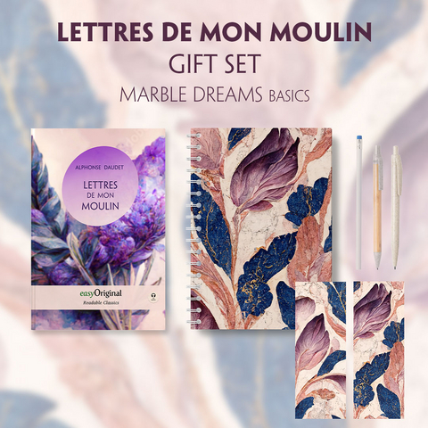 Lettres de mon Moulin (with audio-online) Readable Classics Geschenkset + Marmorträume Schreibset Basics - Alphonse Daudet