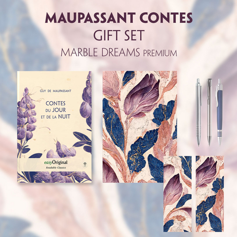 Contes du jour et de la nuit (with audio-online) Readable Classics Geschenkset + Marmorträume Schreibset Premium - Guy de Maupassant