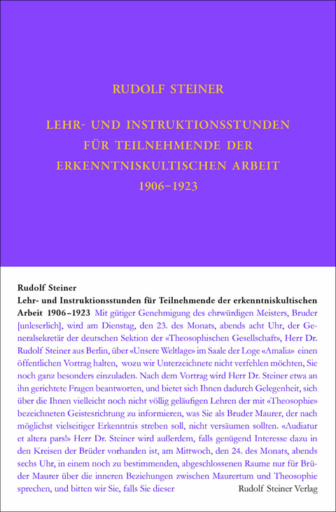 Lehrstunden für Teilnehmende der erkenntniskultischen Arbeit 1906 - 1924 - Rudolf Steiner