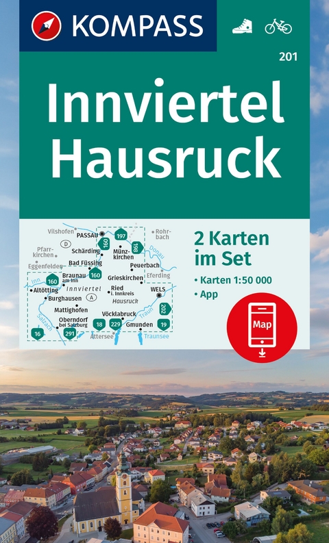 KOMPASS Wanderkarten-Set 201 Innviertel, Hausruck (2 Karten) 1:50.000