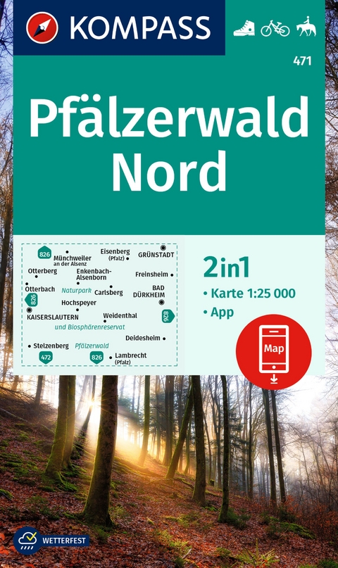 KOMPASS Wanderkarte 471 Pfälzerwald Nord 1:25.000