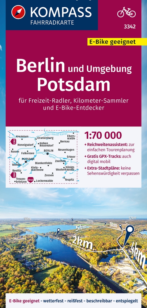 KOMPASS Fahrradkarte 3342 Berlin und Umgebung, Potsdam 1:70.000