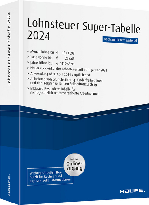 Lohnsteuer-Supertabelle 2024 inkl. Onlinezugang