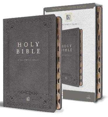 KJV Holy Bible, Giant Print Thinline Large format, Gray Premium Imitation Leathe r with Ribbon Marker, Red Letter, and Thumb Index -  King James Version
