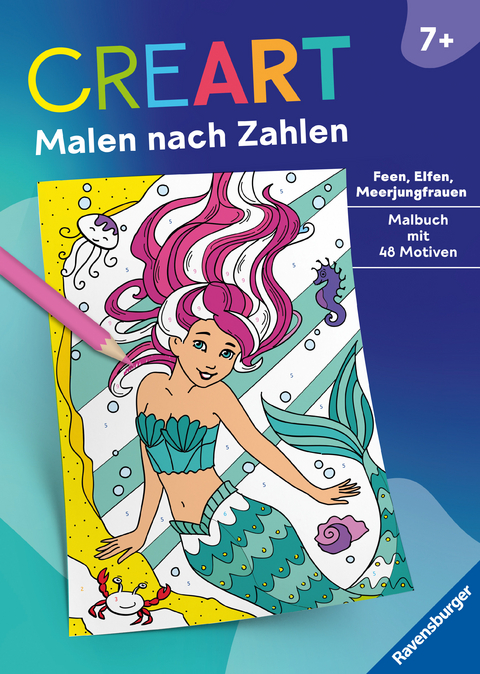 Ravensburger CreArt Malen nach Zahlen ab 7: Feen, Elfen, Meerjungfrauen, Großes Malbuch, 48 Motive