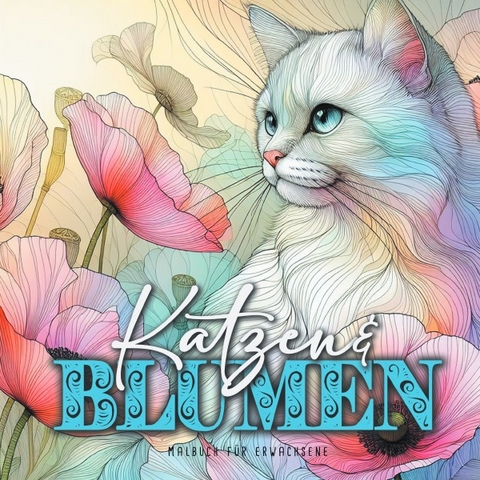 Katzen und Blumen Malbuch für Erwachsene - Monsoon Publishing, Musterstück Grafik