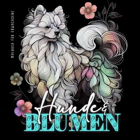 Hunde und Blumen Malbuch für Erwachsene - Monsoon Publishing, Musterstück Grafik