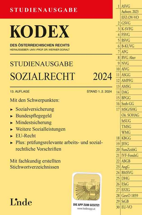 KODEX Studienausgabe Sozialrecht 2024 - Elisabeth Brameshuber