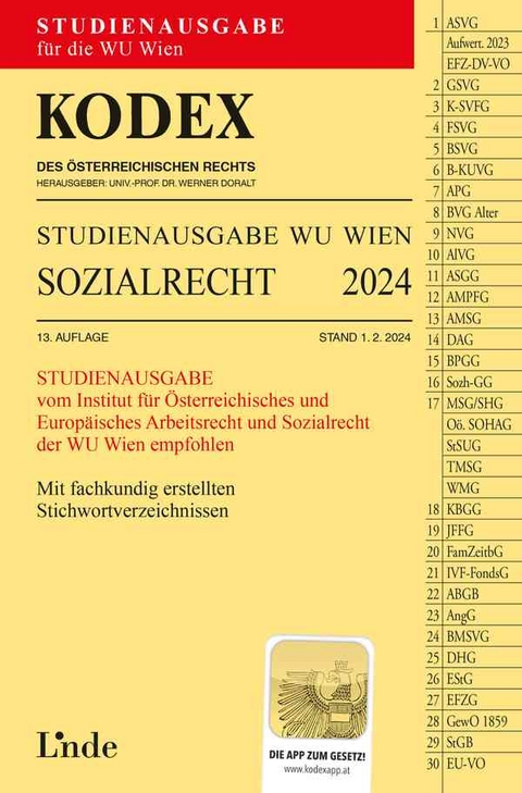 KODEX Studienausgabe Sozialrecht WU 2024 - Elisabeth Brameshuber