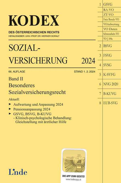 KODEX Sozialversicherung 2024, Band II - Elisabeth Brameshuber