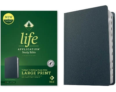 NLT Life Application Study Bible, Third Edition, Large Print (Genuine Leather, Navy Blue, Indexed, Red Letter) - 