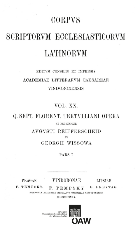 Quinti Septimi Florentis Tertulliani opera. Pars I - 