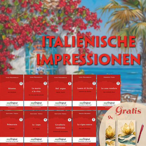 Italienische Impressionen (3 Bücher + Audio-Online + exklusive Extras) - Frank-Lesemethode - Luigi Pirandello, Giovanni Verga, Federigo Tozzi, Grazia Deledda