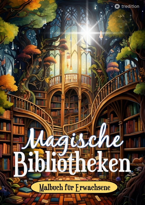 Fantasy Malbuch für Erwachsene und Jugendliche - Magische Bibliotheken Fantasiewelt Bücher - Ausmalbuch für Stressabbau & Achtsamkeit - Tarris Kidd