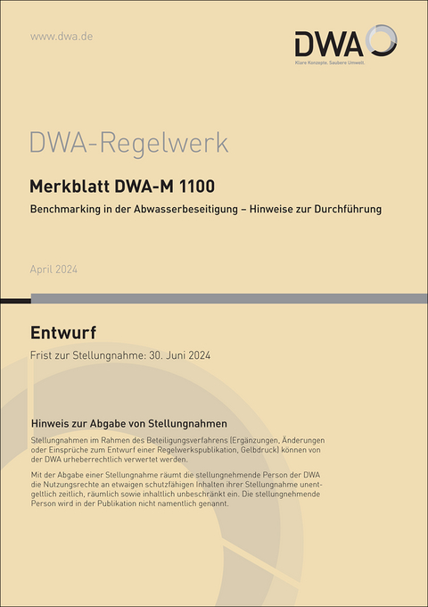 Merkblatt DWA-M 1100 Benchmarking in der Abwasserbeseitigung - Hinweise zur Durchführung (Entwurf)