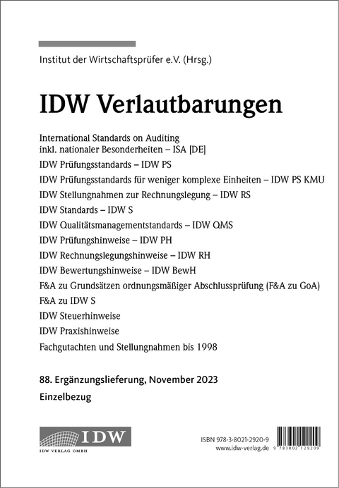 IDW, 88. Erg.-Lief. IDW Verlautbarungen November 2023