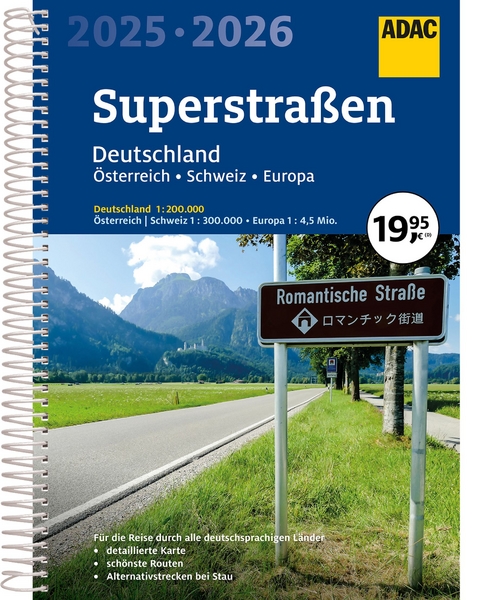 ADAC Superstraßen Autoatlas 2025/2026 Deutschland 1:200.000, Österreich, Schweiz 1:300.000 mit Europa 1:4,5 Mio.