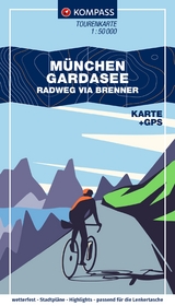 KOMPASS Fahrrad-Tourenkarte München – Gardasee, Radweg via Brenner 1:50.000
