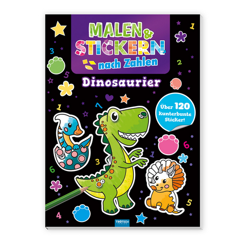 Trötsch Beschäftigungsbuch Malbuch Malen und Stickern nach Zahlen Dinosaurier - 