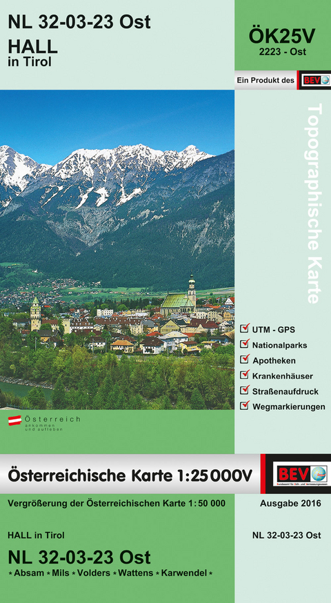 BEV-Karte 2223-Ost, Hall in Tirol 1:25 000V - 