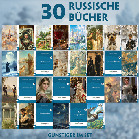 30 russische Bücher (30 Bücher + Audio-Online) - Frank-Lesemethode - Kommentierte zweisprachige Ausgabe Russisch-Deutsch - Anton Pawlowitsch Tschechow, Nikolai Wassiljewitsch Gogol, Alexander Puschkin, Iwan Turgenew, Michail Bulgakow, Michail Lermontow, Wsewolod Garschin, Iwan Bunin