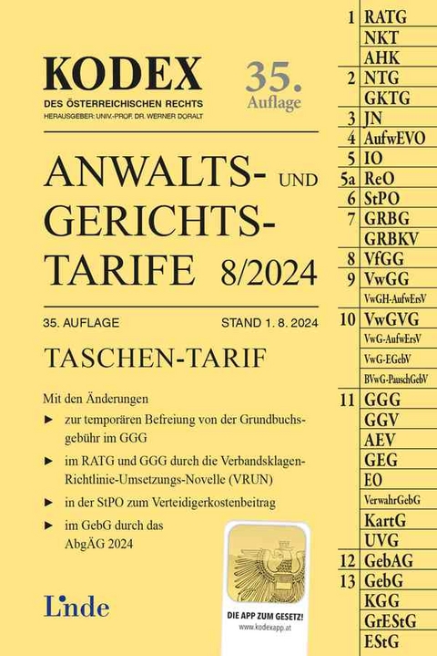 KODEX Anwalts- und Gerichtstarife 8/2024 - Dietmar Dokalik