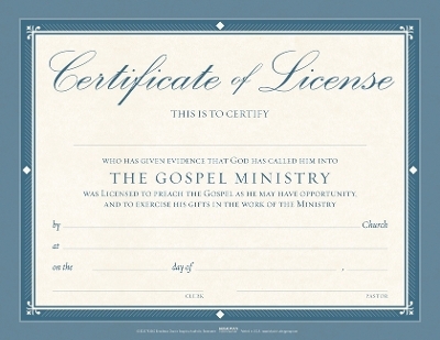 Certificate of License for the Gospel Ministry - Flat Parchment (Package of 6)