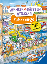 Ravensburger Wimmeln, Rätseln, Stickern: Fahrzeuge - Stickerbuch ab 4 Jahren, 13 Wimmelbilder, über 300 Sticker, Fahrzeuge