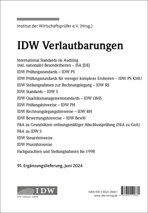 IDW, 91. Erg.-Lief. IDW Verlautbarungen Juni 2024