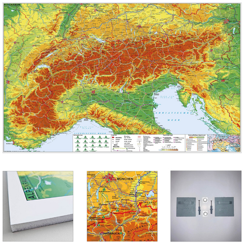 Alpenraum mit Weitwander- und Radfernwegen zum Pinnen auf EasyPrint - Platte mit Wandhalterung - Heinrich Stiefel