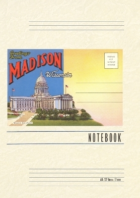 Vintage Lined Notebook Postcard Folder, Greetings from Madison, Wisconsin