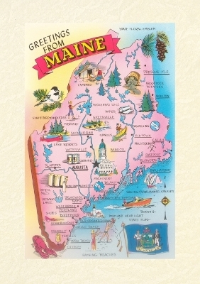 Vintage Lined Notebook Greetings from Maine, Map